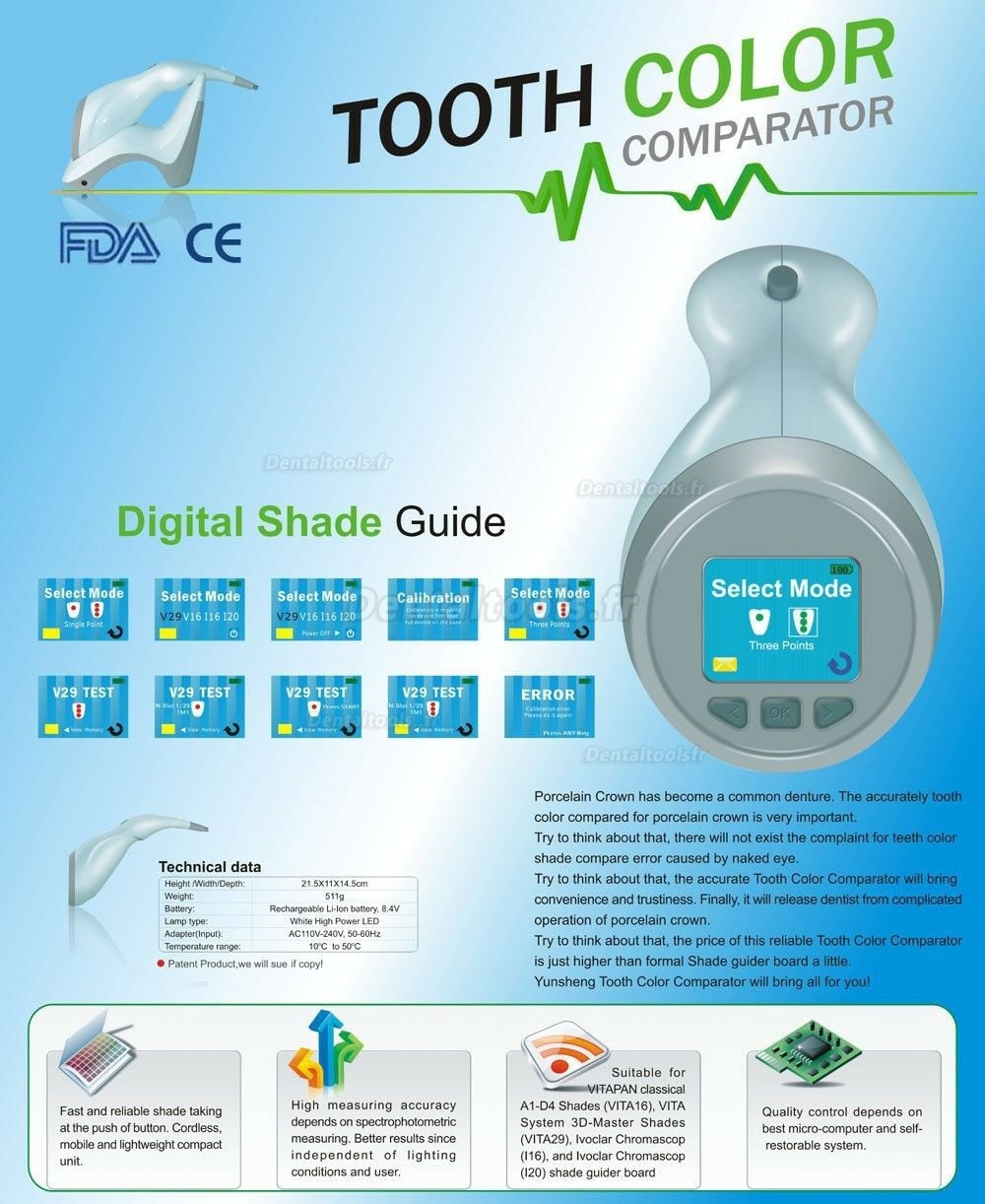 Comparateur numérique de couleur des dents Comparaison Couleur Dentaire