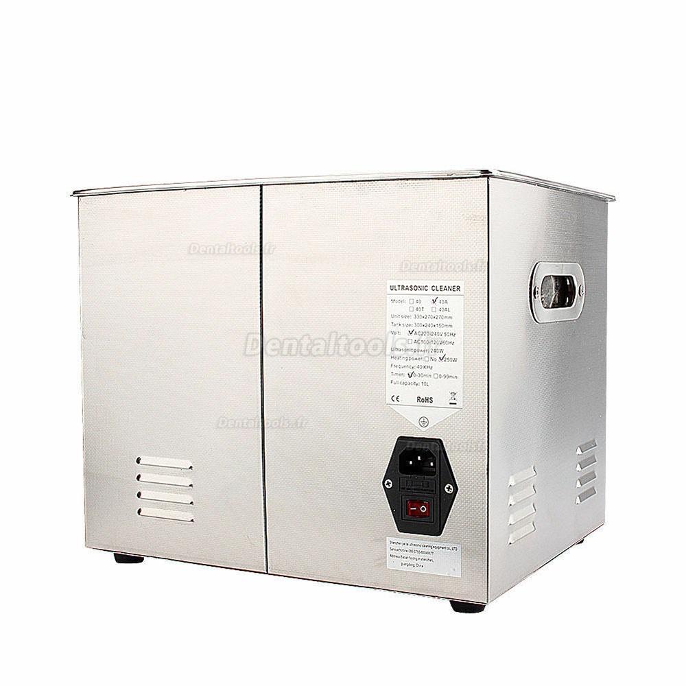 10L Nettoyeur à ultrasons Acier inoxydable chauffage Industrie w / Minuteur JPS-40A