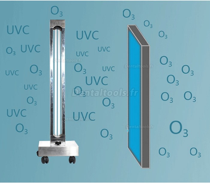 150W Mobile UV + Ozone chariot de désinfection lampe UVC lampe de stérilisation lampe ultraviolette germicide lumière