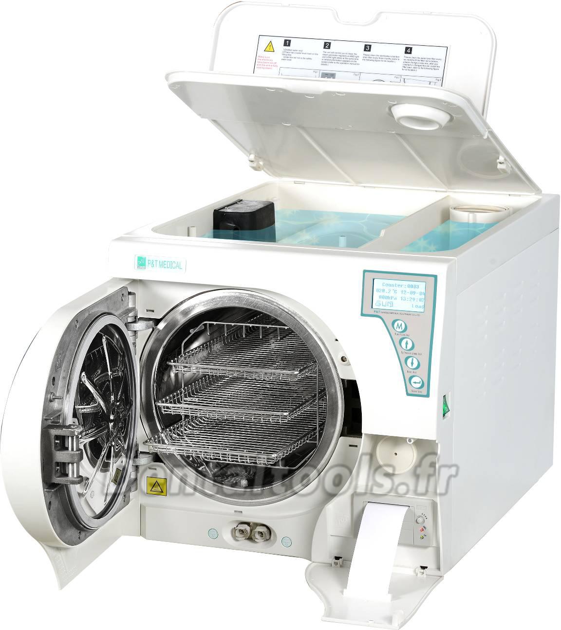 P&T® 23L Autoclave Classe B avec reservoirs en haut et porte automatique P&T® 23L Autoclave Classe B avec reservoirs en haut et porte automatique