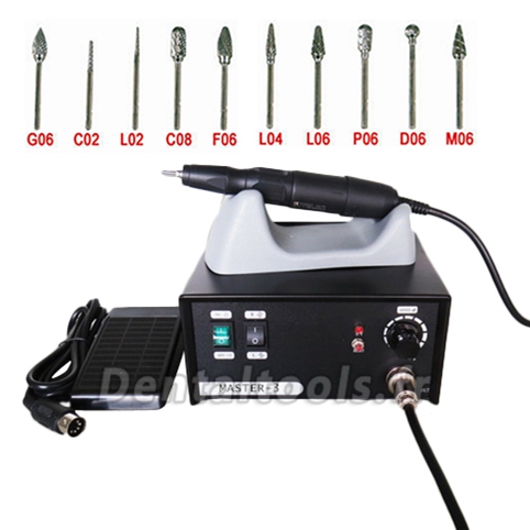 Micromoteur Master III avec pièce à main + 10 pcs fraises en Carbure de Tungstène Micromoteur Master III avec pièce à main + 10 pcs fraises en Carbure de Tungstène
