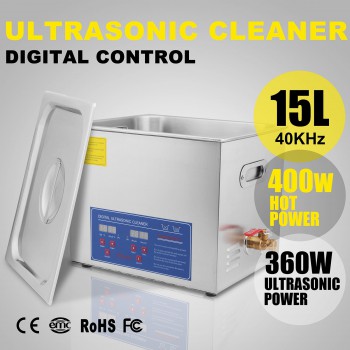 15L Nettoyeur à ultrasons Acier inoxydable chauffage Industrie w / Minuteur JPS-...