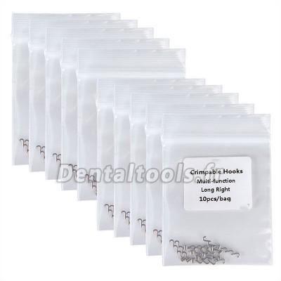 100pcs/10 pack Orthodontie dentaire Crochets sertissable Multi-fonction Longue Droite / gauche 8.7mm