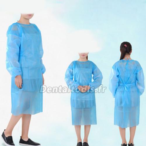 Paquet de 10 non-tissé bleu robe d’isolement jetable robe d'isolement de protection vêtements résistant aux fluides impe