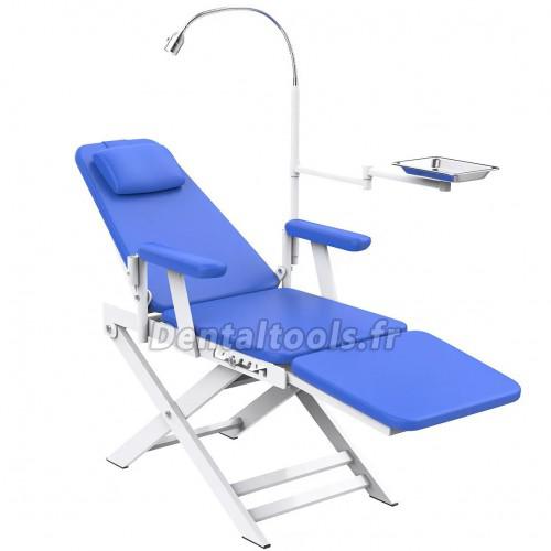 Chaise dentaire pliante portable avec lampe LED et plateau