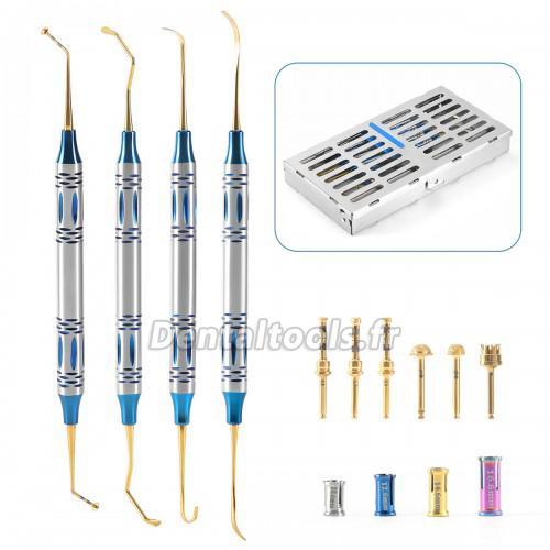 Kit d'élévation sinusienne avec forets, butées et décolleur périosté pour implant dentaire