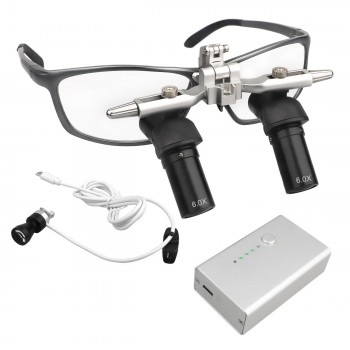 4.0X / 5.0X / 6.0X 350 à 450mm 48°loupe dentaire ergonomique relevable avec lampe LED 5W