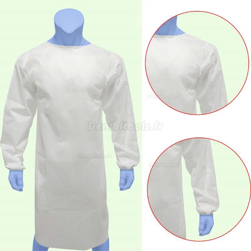 Paquet de 10 non-tissé bleu robe d’isolement jetable robe d'isolement de protection vêtements résistant aux fluides impe