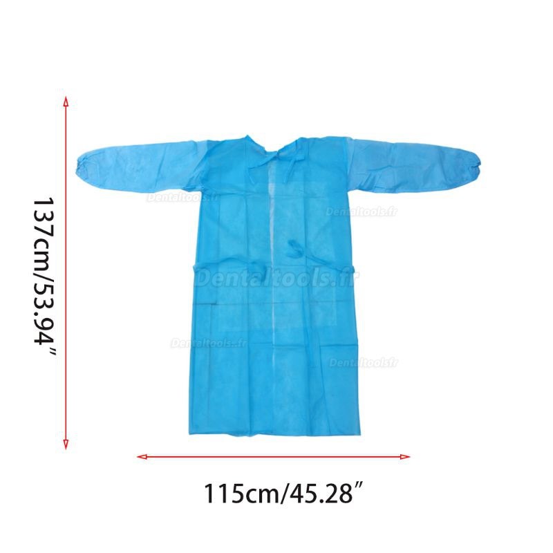 Paquet de 10 non-tissé bleu robe d’isolement jetable robe d'isolement de protection vêtements résistant aux fluides impe