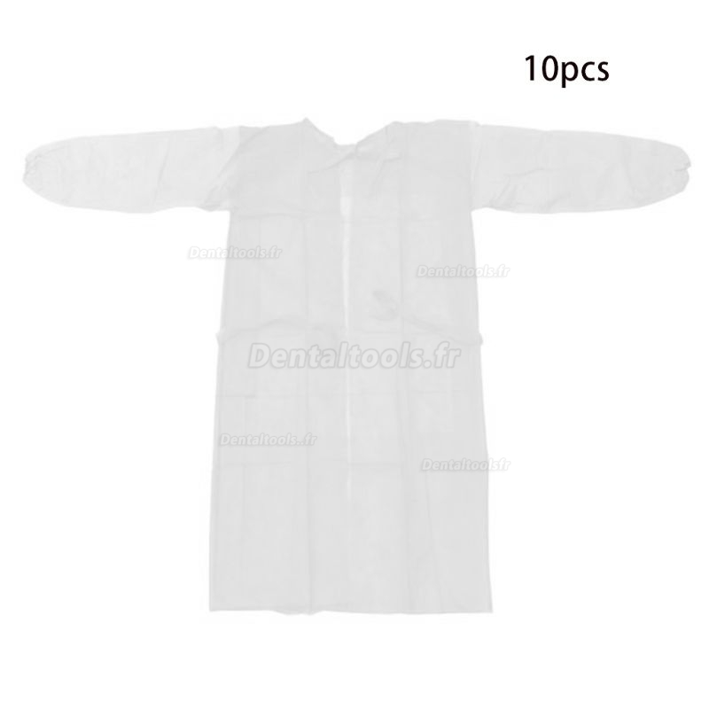 Paquet de 10 non-tissé bleu robe d’isolement jetable robe d'isolement de protection vêtements résistant aux fluides impe