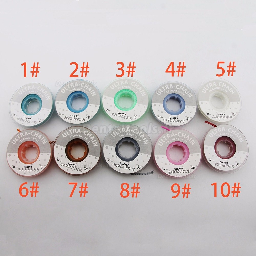 10 rouleaux Orthodontie dentaire Chaîne puissance ultra élastique Taille courte 10 couleurs