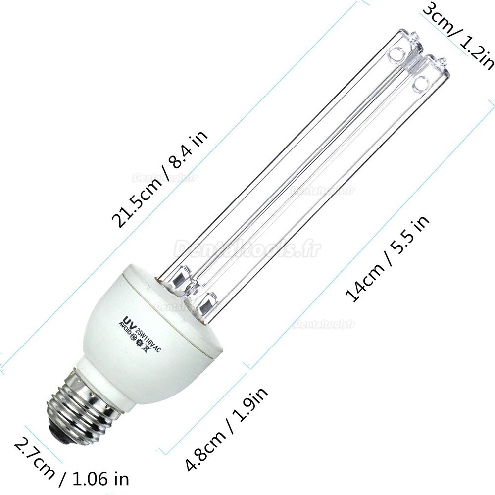 25W Quartz UVC+Ozone Germicidal Lamp Ultraviolet Light Bulb E27/E26 110v Cleans Air