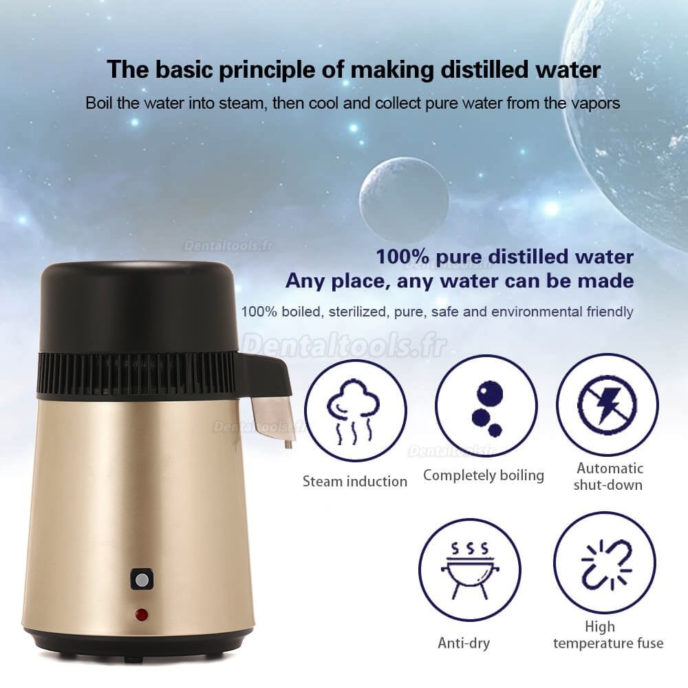 CO-Z Distillateur d'eau purificateur d'eau, machine à eau distillée en  acier inoxydable de 4 l avec arrêt automatique, kit de distillation d'eau  pour