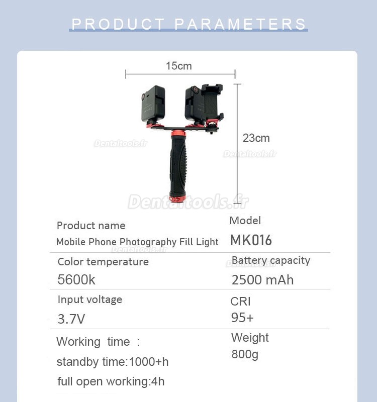 Lumière de remplissage de photographie de téléphone portable de lumière de photographie réglable dentaire