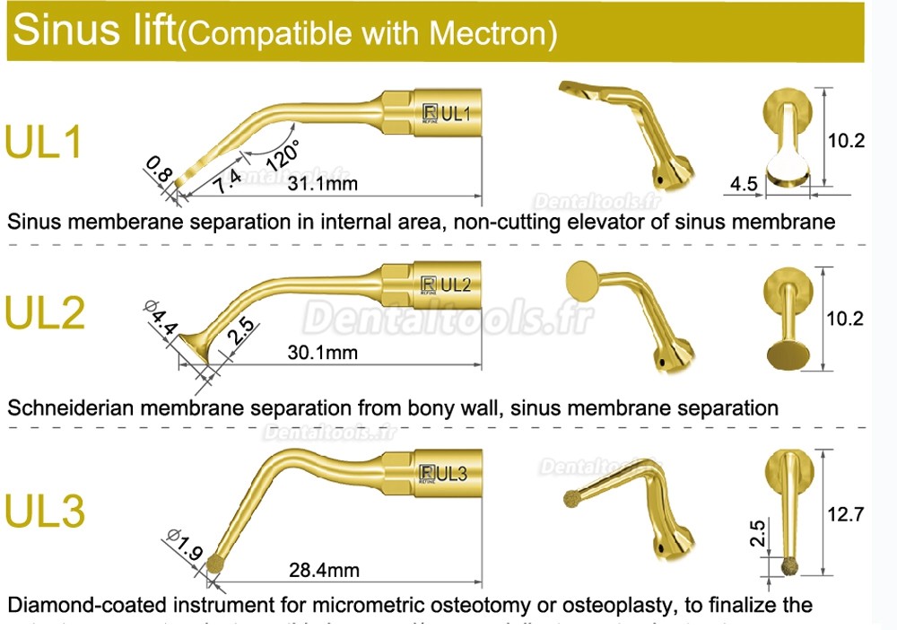 1Pcs nserts piezochirurgie dentaire UL1 UL2 UL3 UL4 UL5 compatible avec Mectron Woodpecker