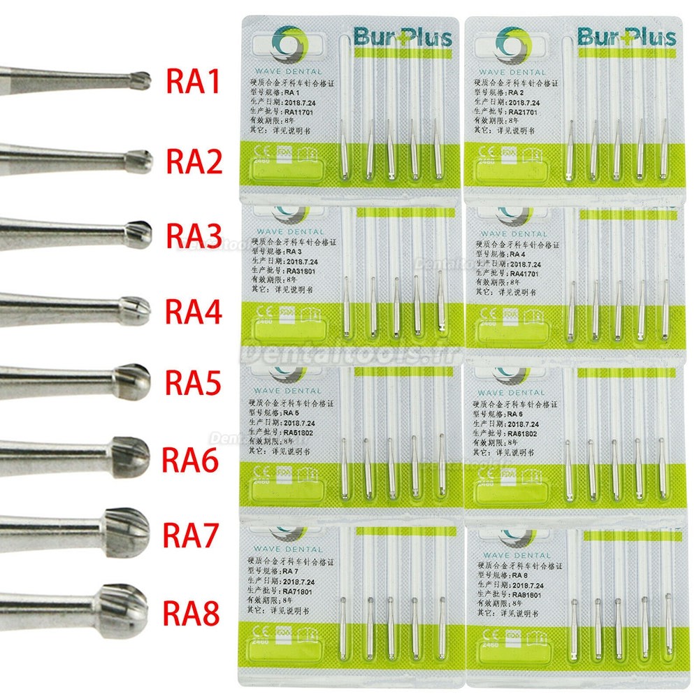 50Pcs/10 Paquets Dentaire SBT Fraises rondes en carbure de tungstène à basse vitesse RA 1 2 3 4 5 6 7 8