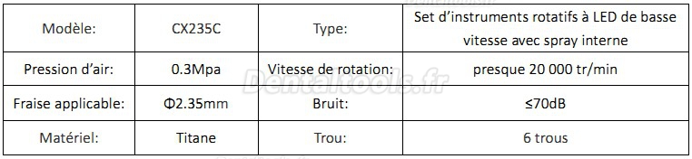 YUSENDENT Dental CX235 kit pièce à main fibre optique led basse vitesse Spray Interne 6 trous