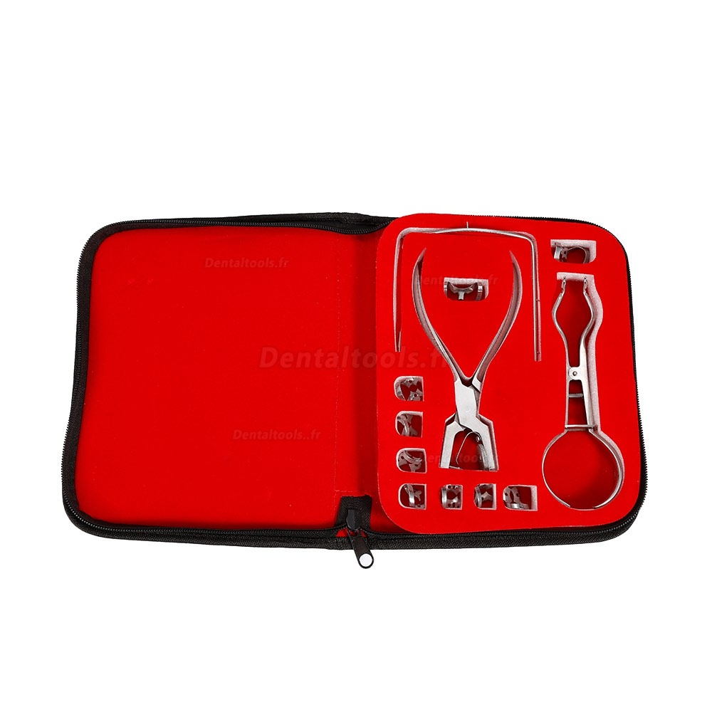 12 pièces / ensemble Trousse de chirurgie dentaire Avec sac Instrument orthodontique Cercle de dent Acier inoxydable