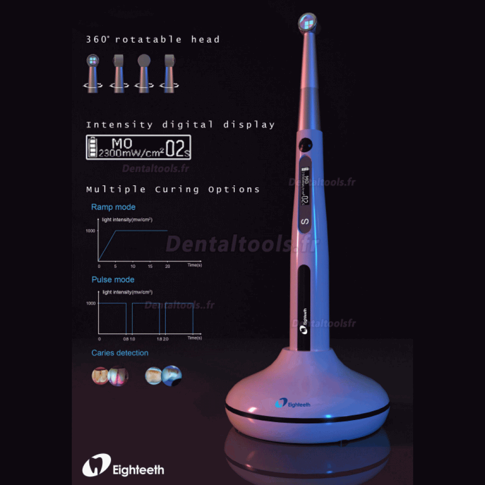 Eighteeth Curingpen Lampe à polymériser à LED sans fil dentaire avec détecteur de caries