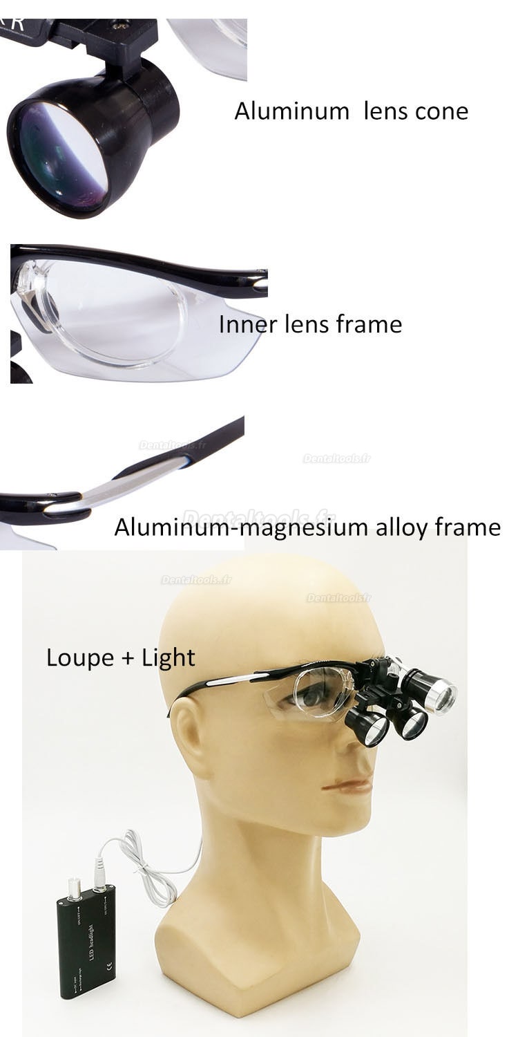 Dentaire3.5X Loupes binoculaires médicales Anti-buée Cadre en aluminium DY-112