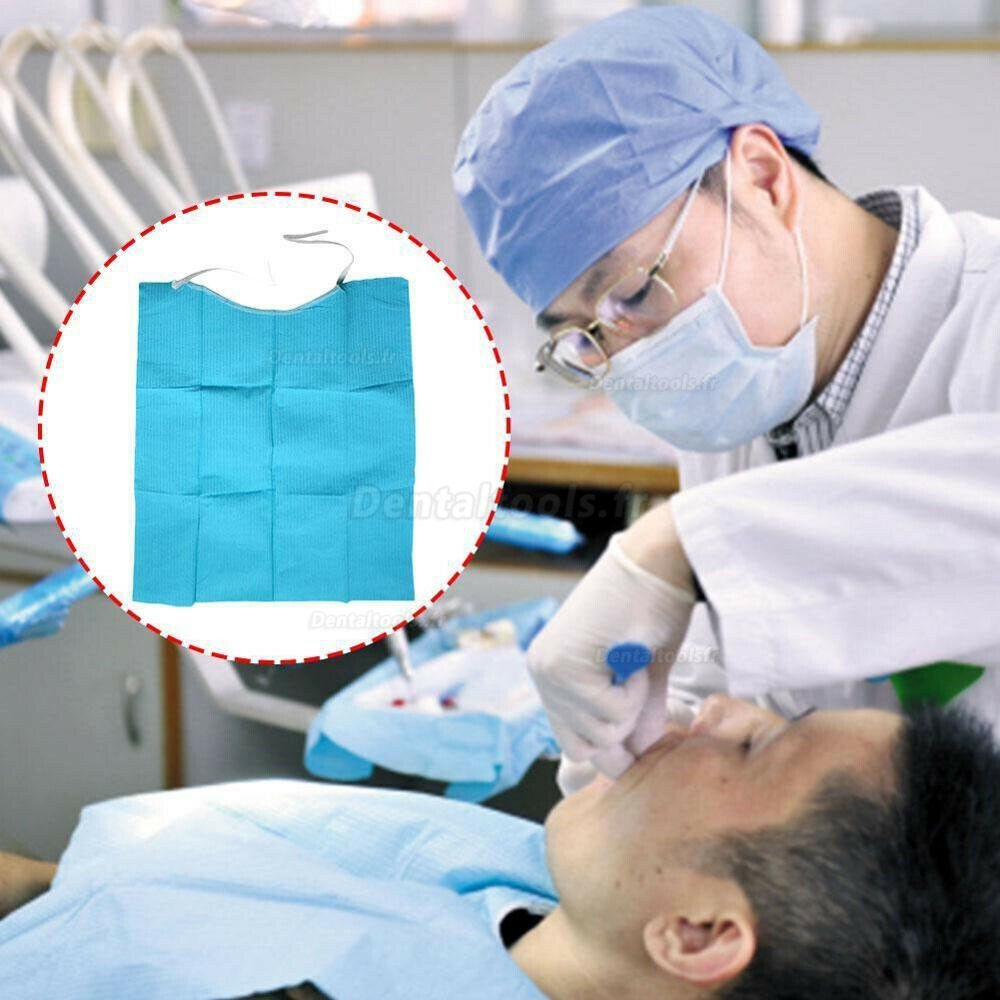 Bavoirs dentaires jetables 1,4x1,1 - Feuille de bavoir de tatouage  imperméable à l'eau 3 plis pour les patients - Couverture de plateau  dentaire ou médical et fournitures Bleu