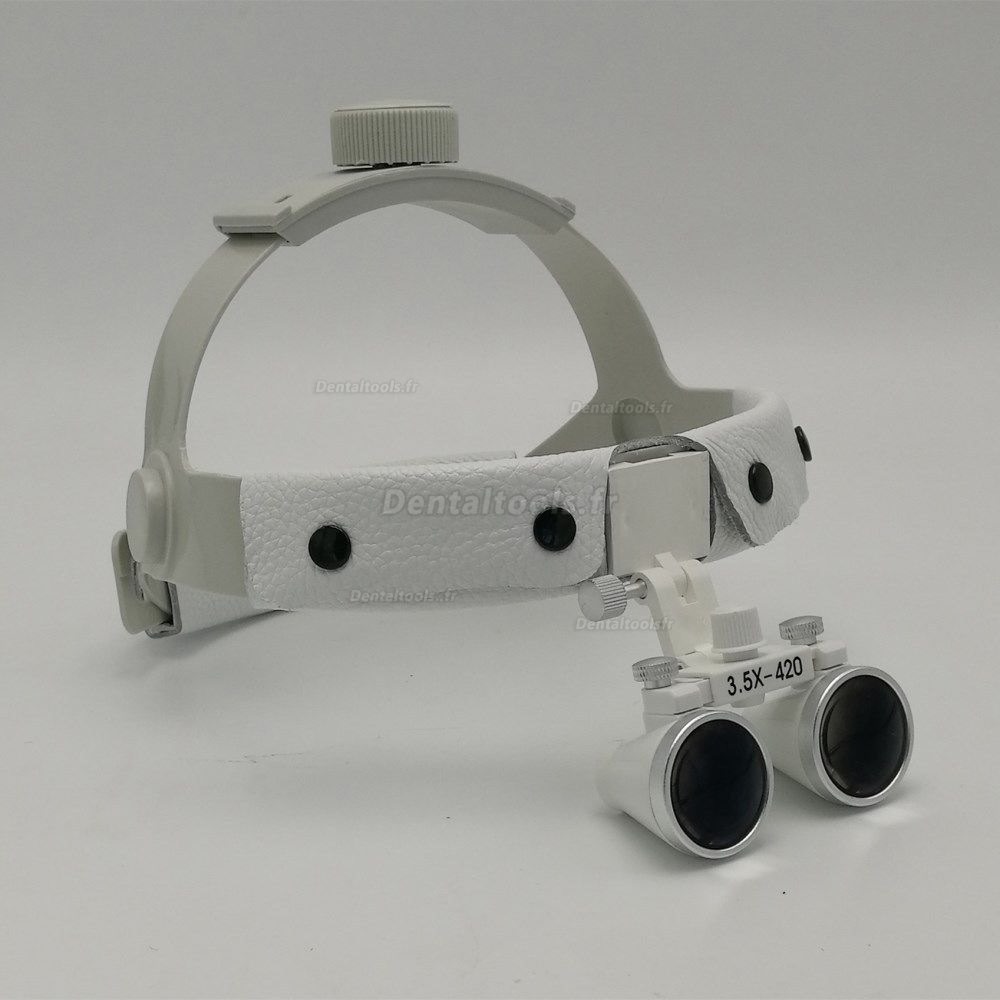 3.5X420mm Loupe binoculaire chirurgicale dentaire Bandeau en cuir+ lampe frontale à LED Dy-108
