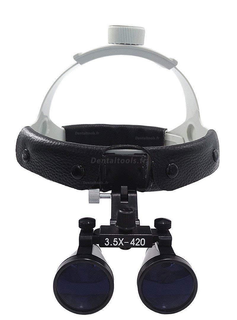 3.5X420mm Loupe binoculaire chirurgicale dentaire Bandeau en cuir+ lampe frontale à LED Dy-108