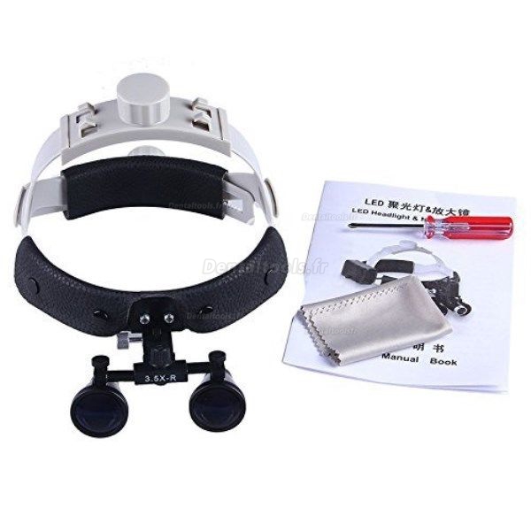 3.5X420mm Loupe binoculaire chirurgicale dentaire Bandeau en cuir+ lampe frontale à LED Dy-108