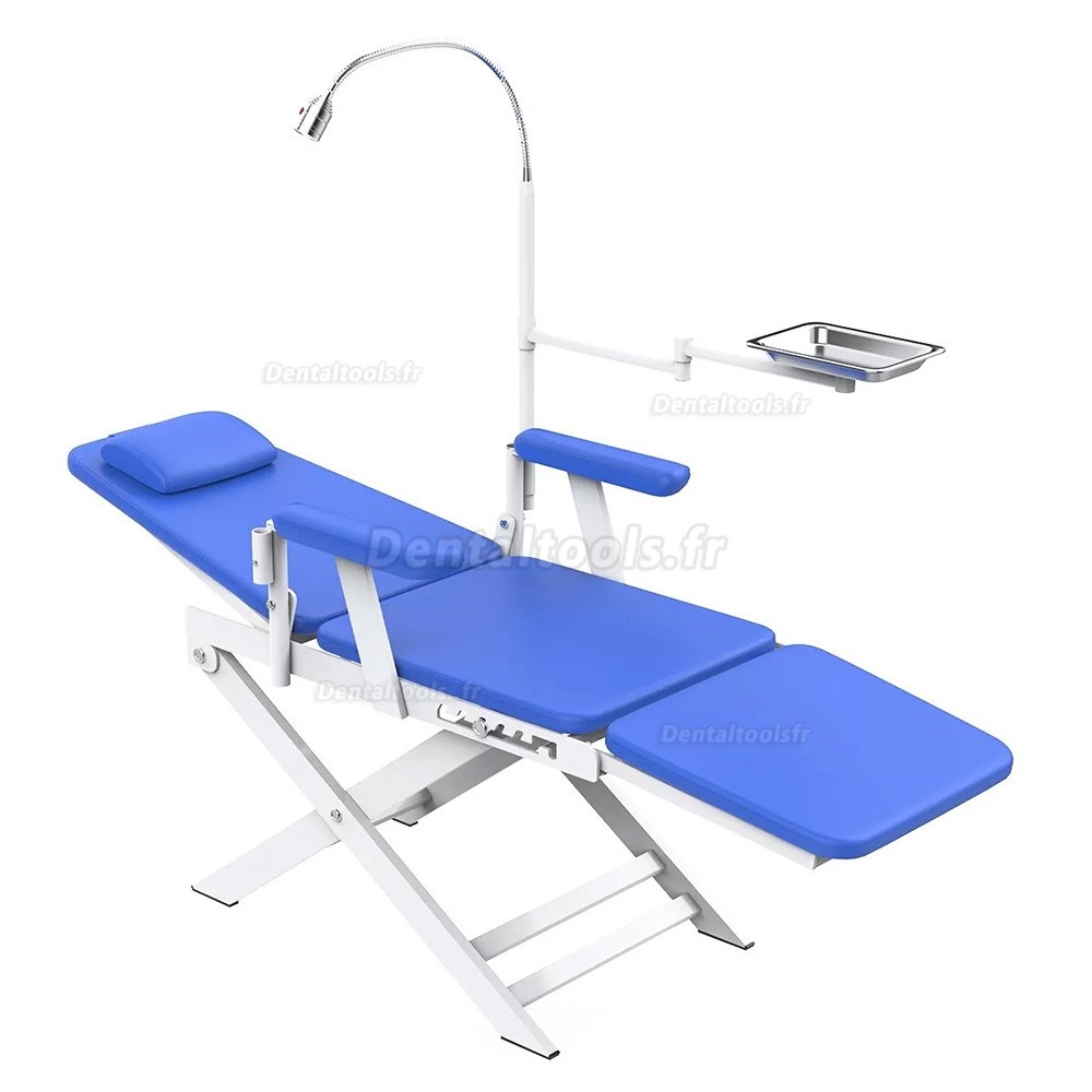 Chaise dentaire pliante portable avec lampe LED et plateau