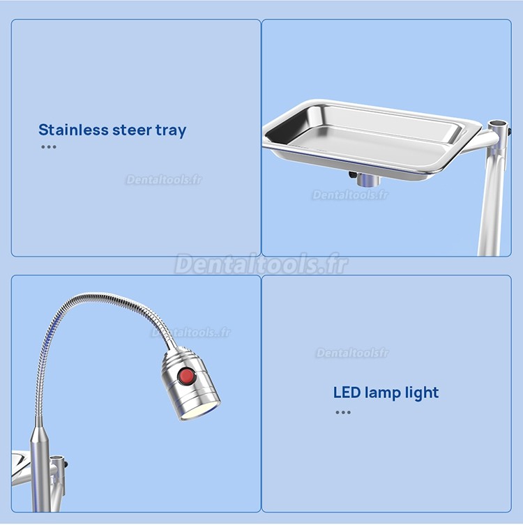 Chaise dentaire pliante portable avec lampe LED et plateau