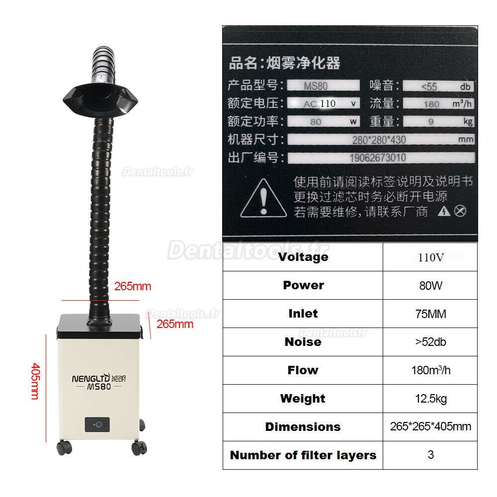 Extracteur de fumée de soudage mobile filtre à fumée à souder absorbeur tête unique MS80