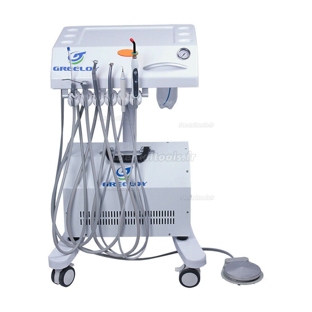 Greeloy® GU-P302A Porte-instrument dentaire mobile avec mit luftkompressor avec lampe à polymériser et Pièce à main du détartreur