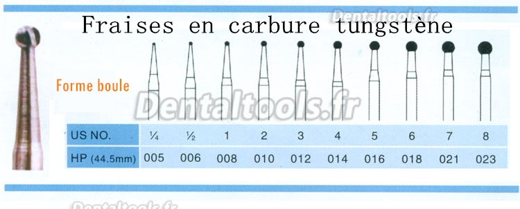 Fraises carbure tungsten forme boule Consommables dentaires HP008 20pcs