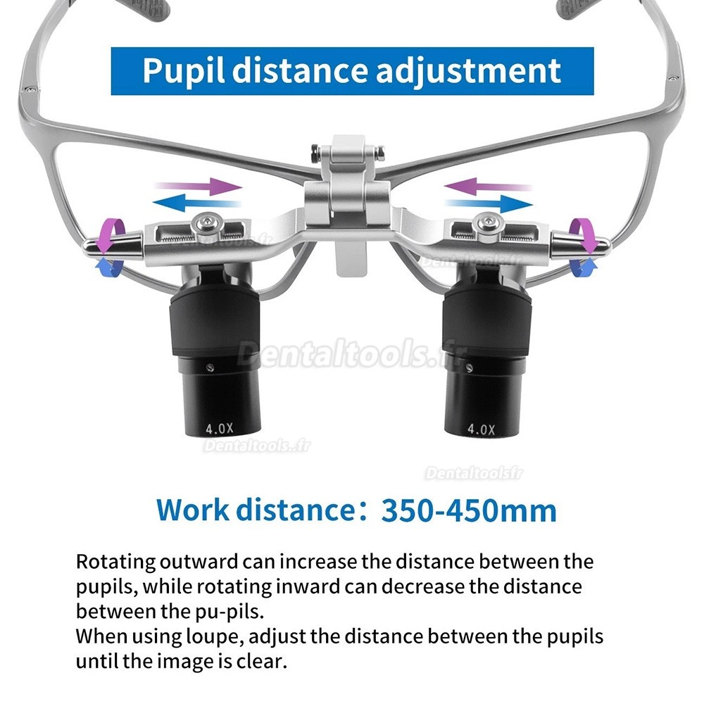 4.0X 5.0X 6.0X 350 &agrave; 450 mm loupe dentaire chirurgicale ergo relevable