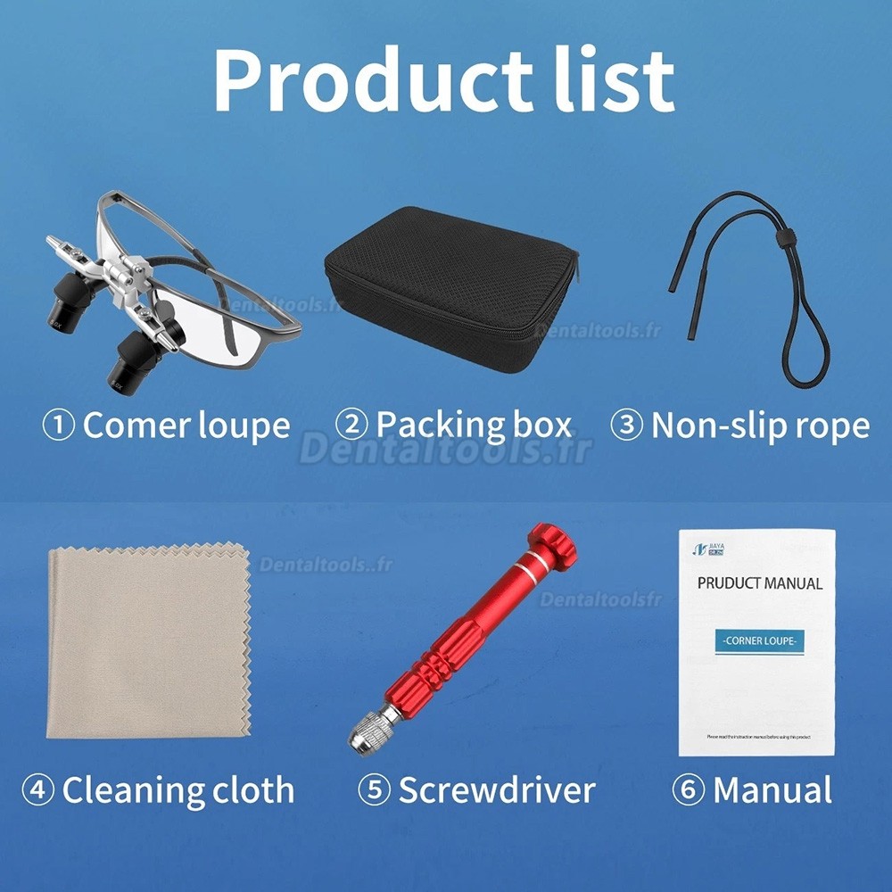 4.0X 5.0X 6.0X 350 &agrave; 450 mm loupe dentaire chirurgicale ergo relevable