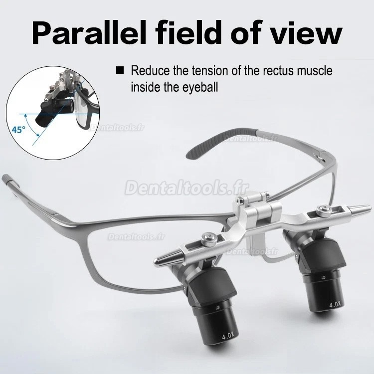 4.0X 5.0X 6.0X 350 &agrave; 450 mm loupe dentaire chirurgicale ergo relevable