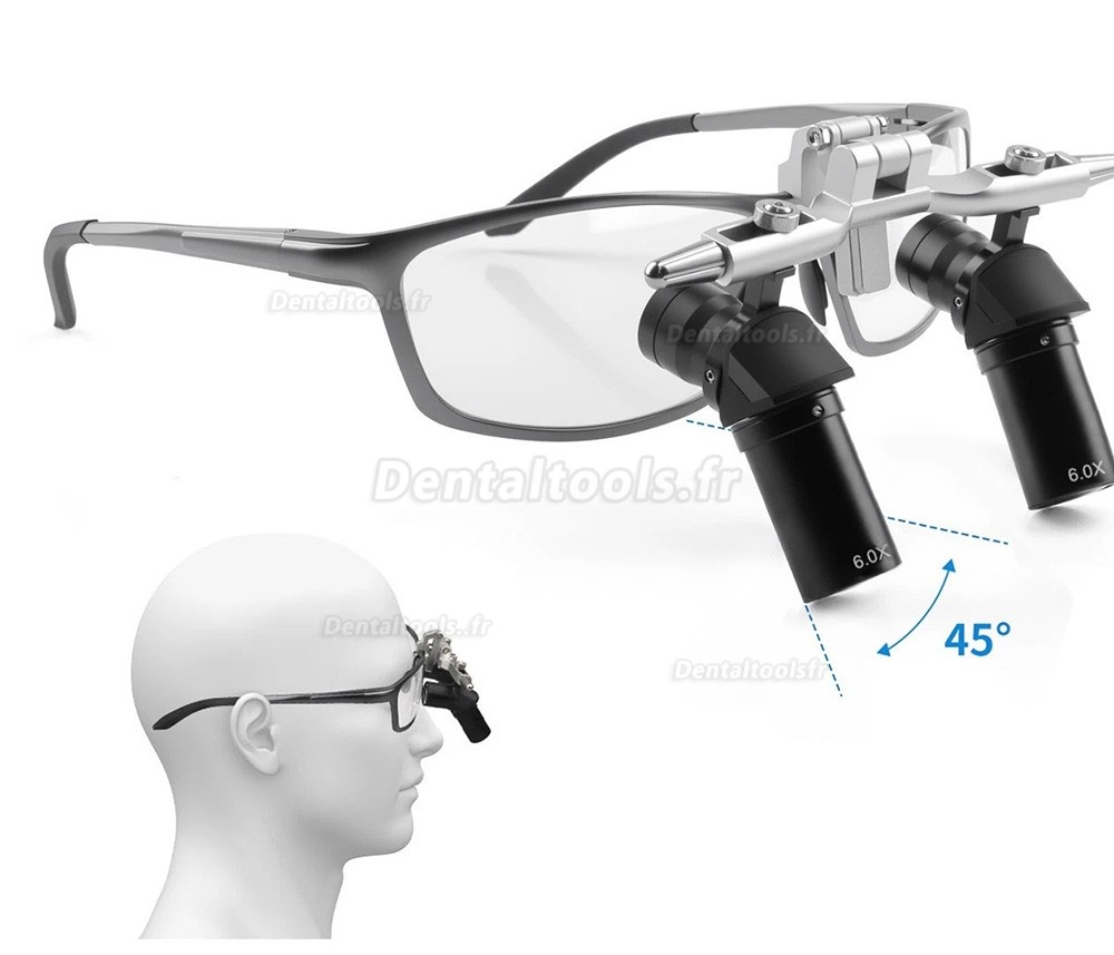 4.0X 5.0X 6.0X 350 &agrave; 450 mm loupe dentaire chirurgicale ergo relevable