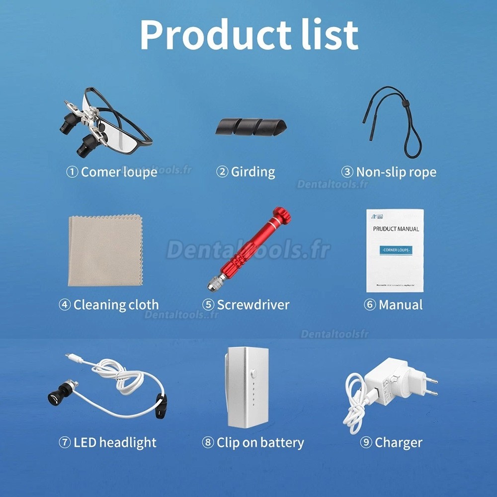 4.0X / 5.0X / 6.0X 350 &agrave; 450mm 48&deg;loupe dentaire ergonomique relevable avec lampe LED 5W