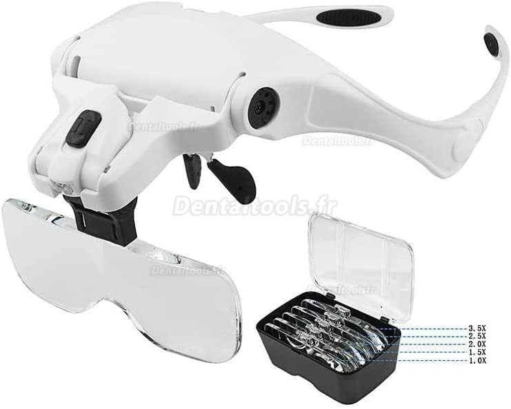 Loupes de dentiste à 5 lentilles phare binoculaire dentaire en verre avec lampe frontale Led