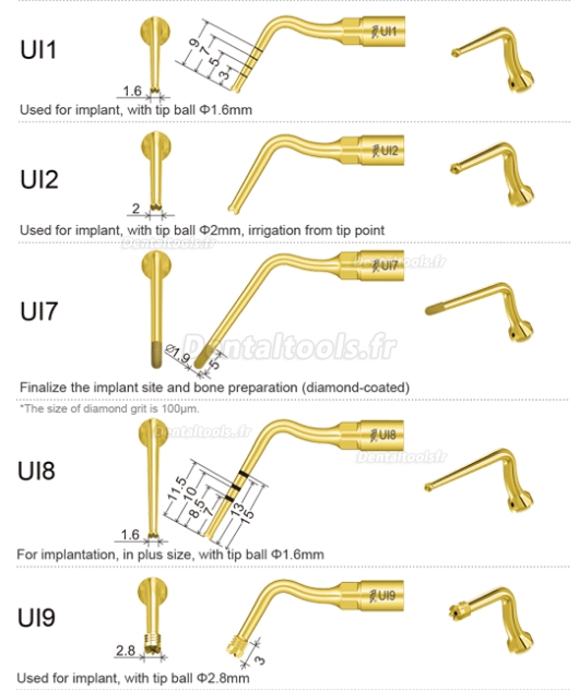 WOODPECKER® INSERTS A PIEZO CHIRURGIE IMPLANTOLOGIE KIT 5 INSERTS