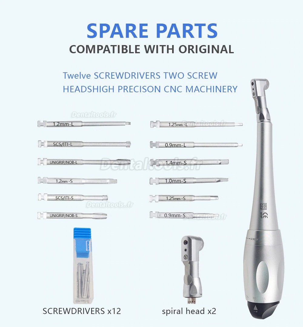 Implant dentaire clé dynamométrique à cliquet Implant tête de verrouillage pièce à main 12 pièces tournevis + 2 pièces têtes en spirale