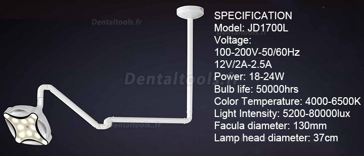 Micare JD1700 Lampe dentaire à montage au plafond LED pour examen opératoire sans ombre