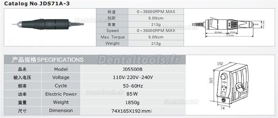 JSDA® JD5500B MINI Micro Moteur de laboratoire dentaire multi-fonctionnel