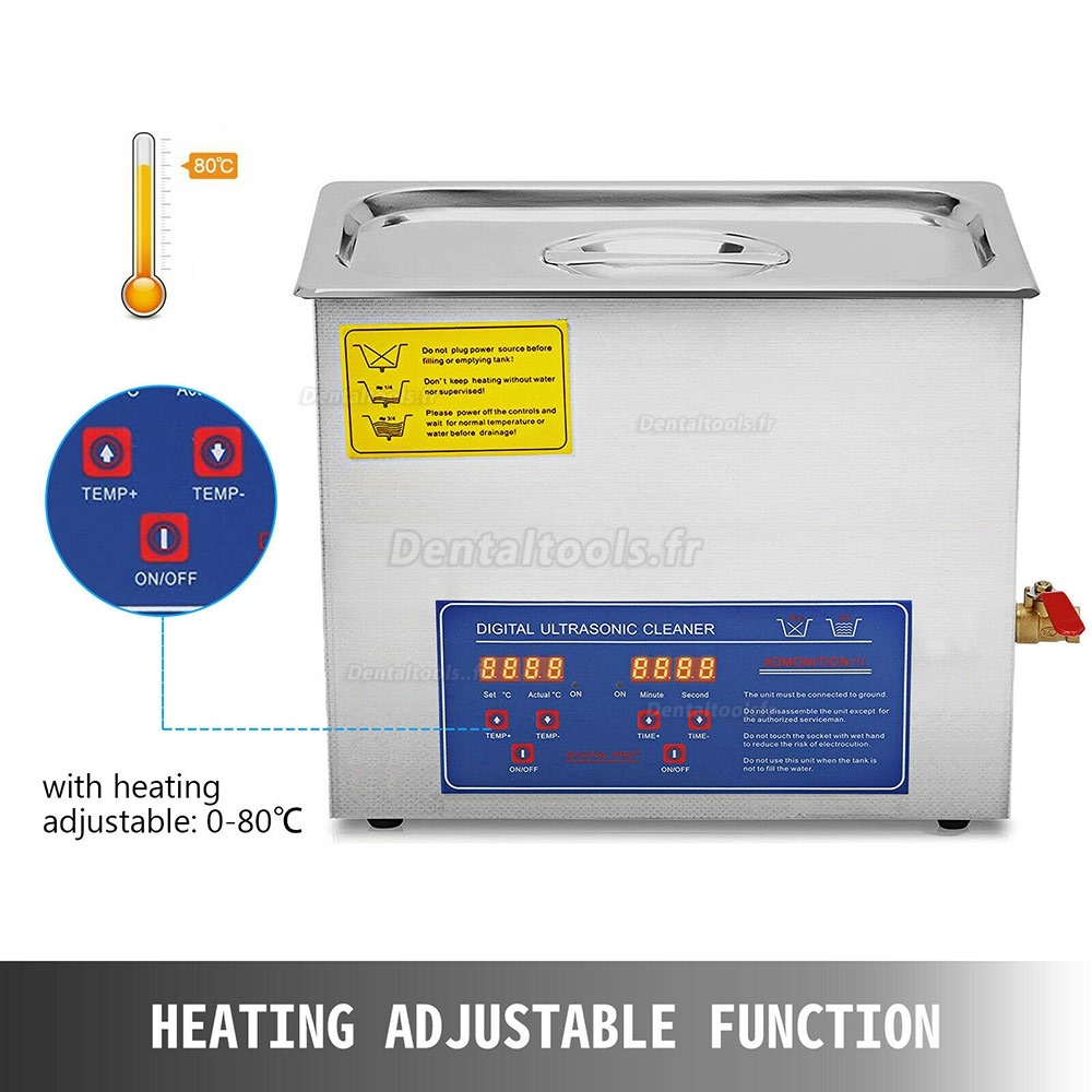 Meilleur 6L Nettoyeur à ultrasons Acier inoxydable chauffage Industrie w / Minuteur JPS-20A