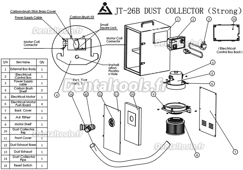 Aspirateur numérique de poussière JT-26B pour laboratoire 550W