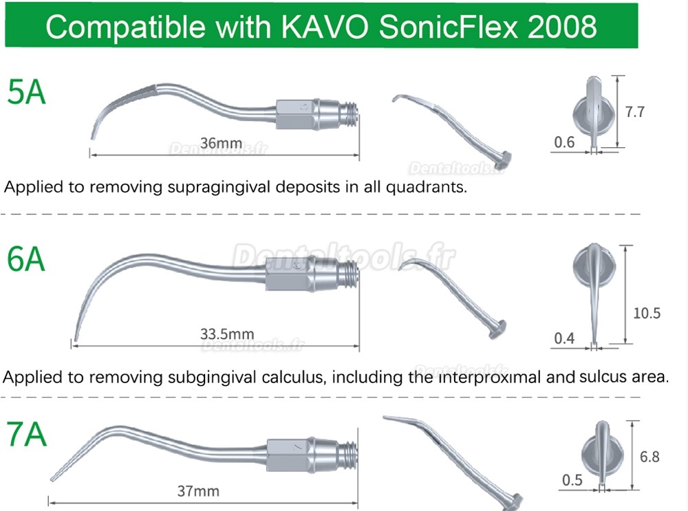 10Pcs Inserts détartreurs à air dentaire 5A 6A 7A compatible avec piece a main ultrason Kavo SONICflex