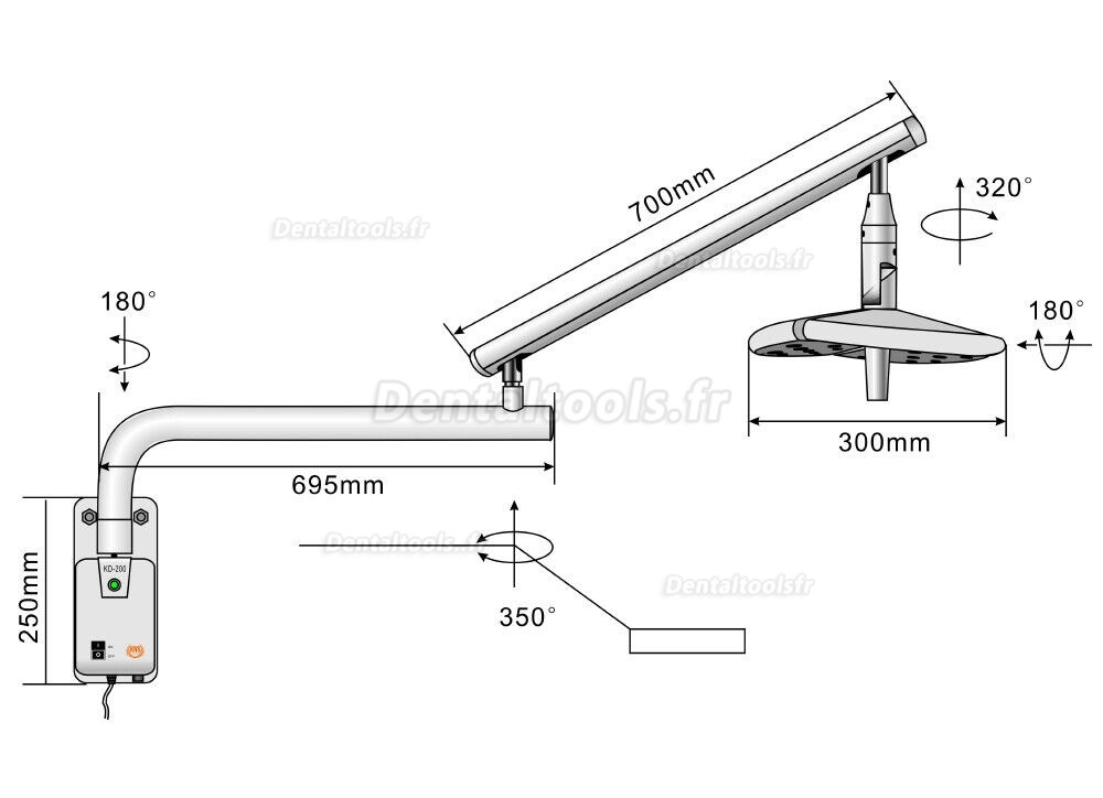 KWS KD-2018B-1 Lampe chirurgicale dentaire murale à LED sans ombre avec interrupteur tactile