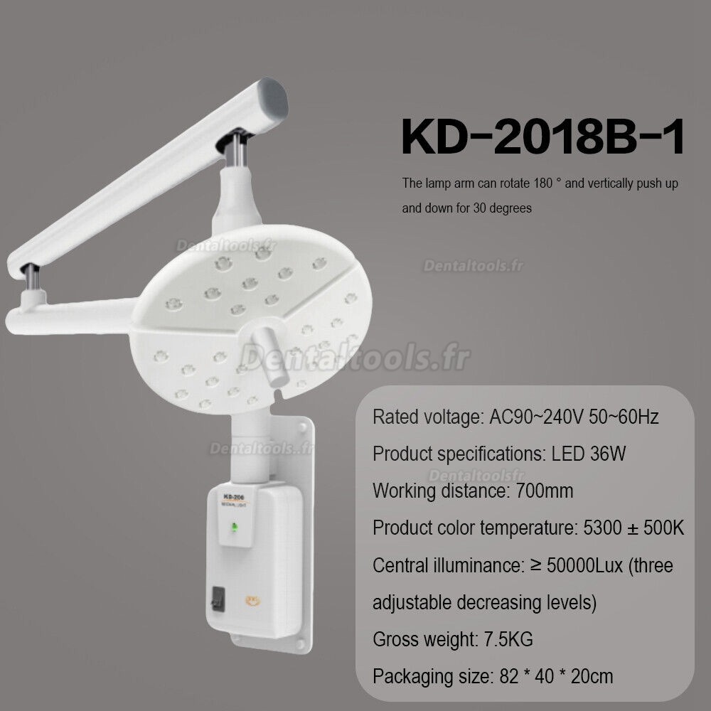 KWS KD-2018B-1 Lampe chirurgicale dentaire murale à LED sans ombre avec interrupteur tactile