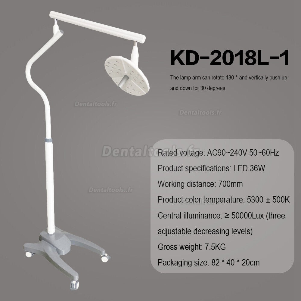 KWS KD-2018L-1 Lumière LED chirurgicale dentaire mobile lumière d'examen sans ombre interrupteur tactile debout au sol