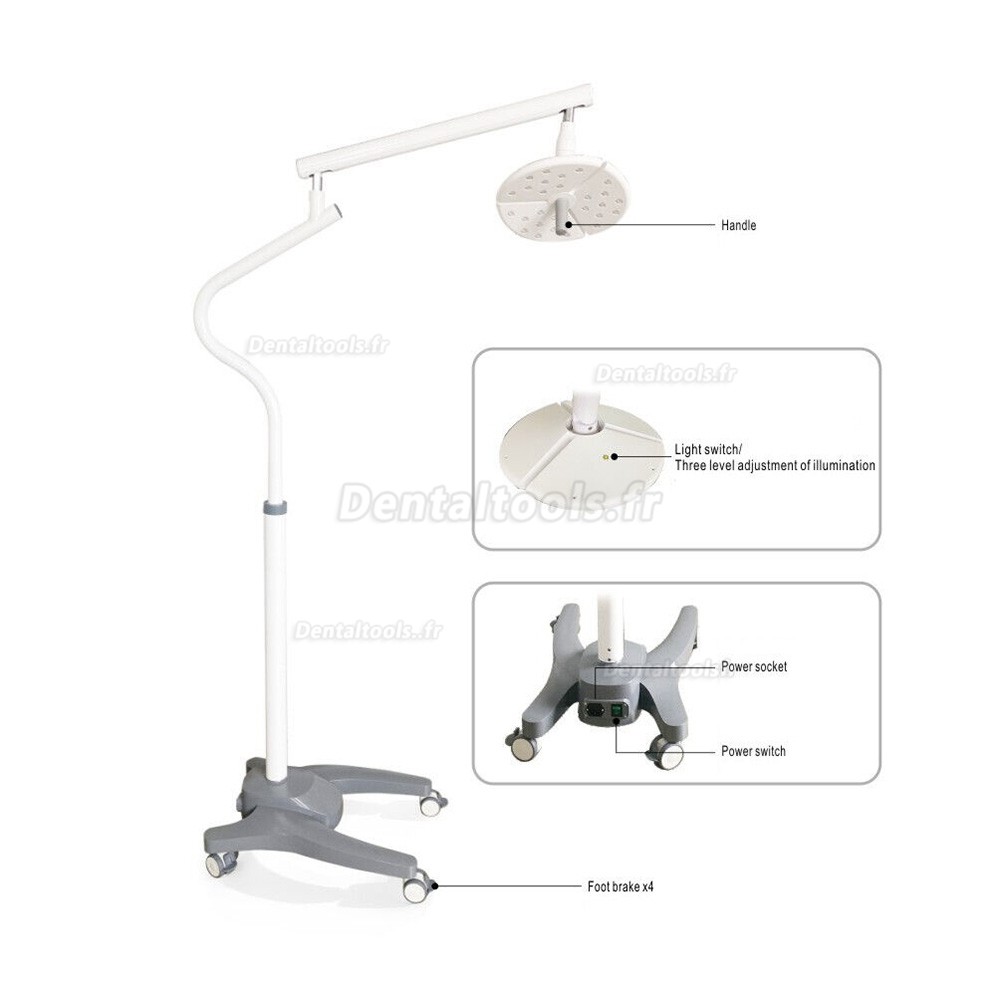 KWS KD-2018L-1 Lumière LED chirurgicale dentaire mobile lumière d'examen sans ombre interrupteur tactile debout au sol